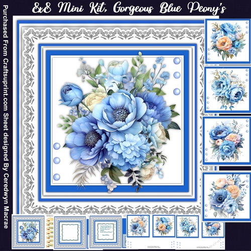8x8 Beautiful Blue Peonys