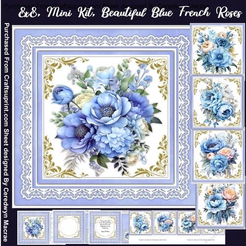 8X8 Mini Kit, Beautiful French Blue Roses