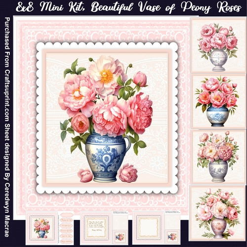 8x8 Mini Kit, Beautiful Vase of Peony Roses