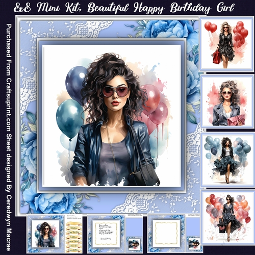8x8 Mini Kit, Beautiful Happy Birthday Girl 