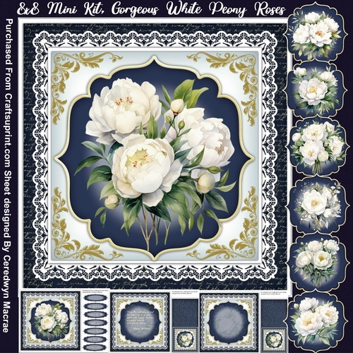 8x8 Mini Kit, Gorgeous White Peony Roses