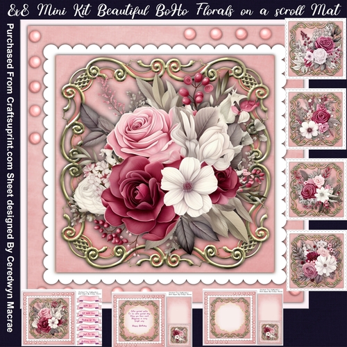 8x8 Mini Kit, Beautiful Boho Florals on a scroll Mat 
