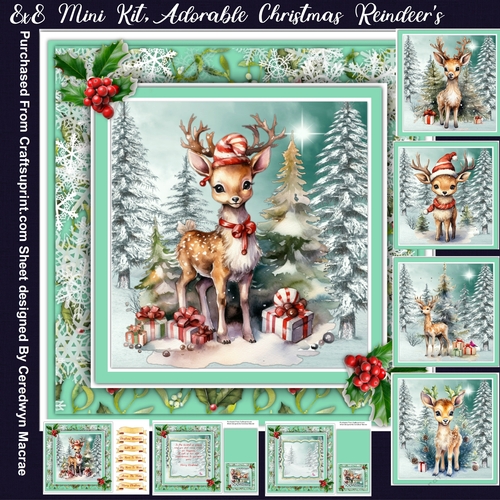 8x8 Mini Kit  Adorable Christmas Reindeers