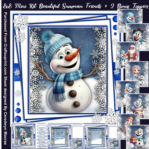 8x8 Mini Kit, Beautiful Snowmen and Friends + 2 Bonus Toppers