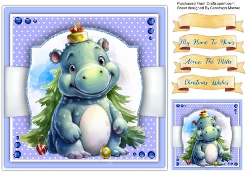 8x8 Gorgeous Happy Christmas Hippo