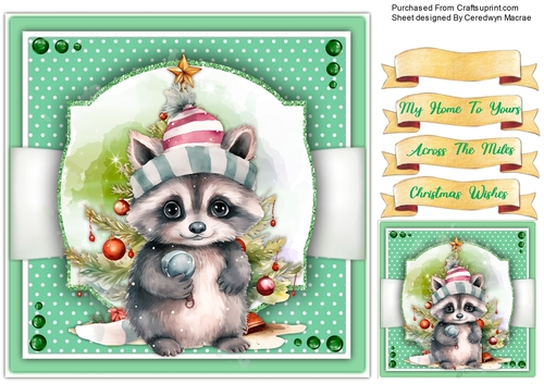 8x8 Gorgeous Happy Christmas Raccoon 