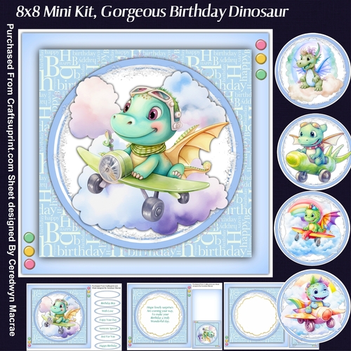 8x8 Mini Kit, Gorgeous Birthday Dinosaur