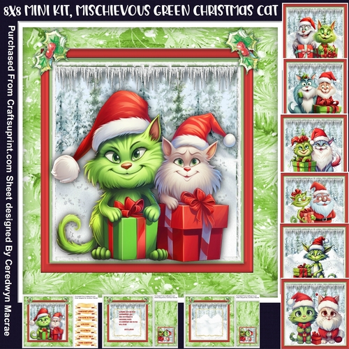 8x8 Mini Kit, Mischievous Green Christmas Cat