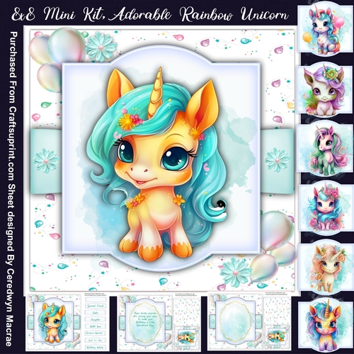 8x8 Mini Kit, Adorable Rainbow Unicorn 