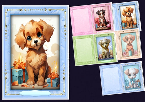 5, Gorgeous , A5 Print and Fold Dogs Birthday Cards