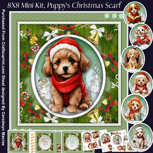 8x8 Mini Kit, Gorgeous Puppys Christmas Scarf