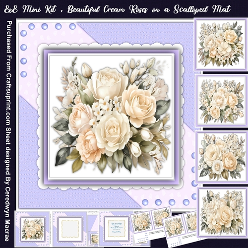 8x8 Mini Kit, Beautiful Cream Roses on a Scalloped Mat