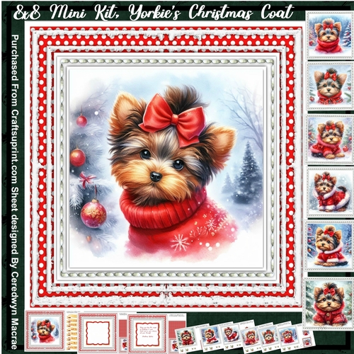 8x8 Mini Kit Gorgeous  Yorkies Christmas Coat 