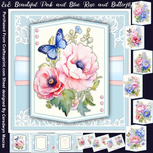 8x8 Mini Kit, Beautiful Pink Roses and Butterfly