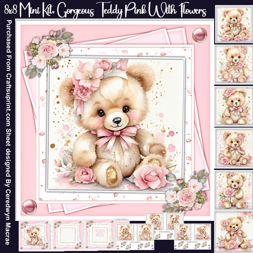 8x8 Mini Kit, Gorgeous Teddy Pink With Flowers