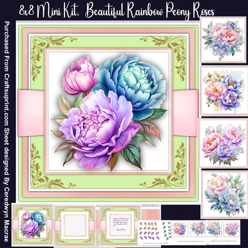 8x8 Mini Kit, Beautiful Rainbow, Peony Roses