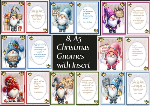 8x A5 Christmas Gnomes with Verse Insert