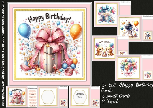 8x8 Mini Kit, 5 Happy Birthday Cards 