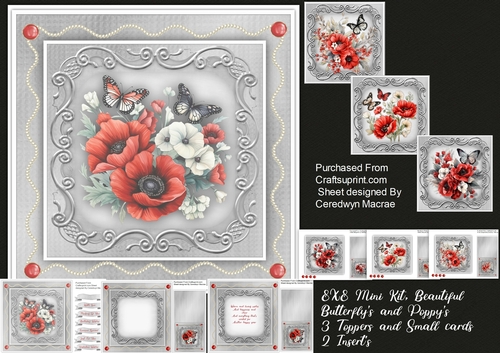 8x8 Mini Kit, Beautiful Butterflys and Red Poppies
