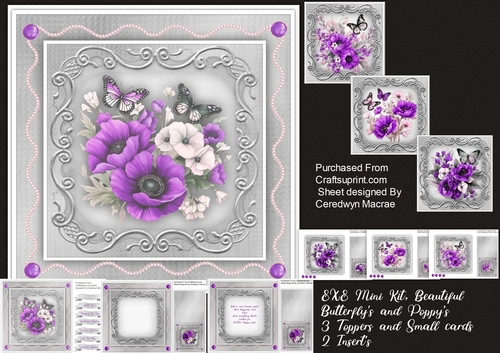 8x8 Mini Kit, Beautiful Butterfly,s and Lilac Poppies
