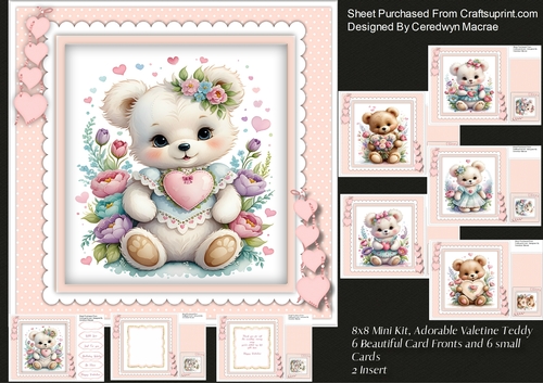 8x8 Mini Kit, Adorable Valentine Teddys 