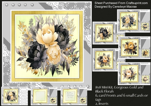 8x8 Mini Kit, Gorgeous Black and Gold Florals