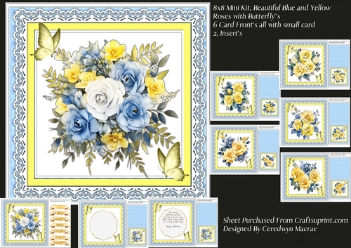 8x8 Mini Kit, Beautiful Blue and Yellow Roses with Butterflys