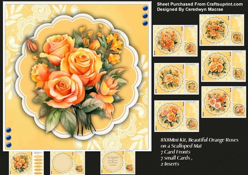 8x8 Mini Kit, Beautiful Orange Roses on a Scalloped Mat