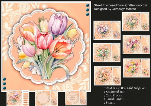 8x8 Mini Kit, Beautiful Tulips on a Scalloped Mat 