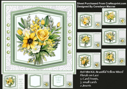 8x8 Mini Kit, Beautiful Yellow Mixed Florals on Lace