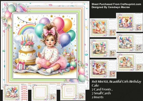 8x8Mini Kit, Beautiful Girls  Birthday  Cake 
