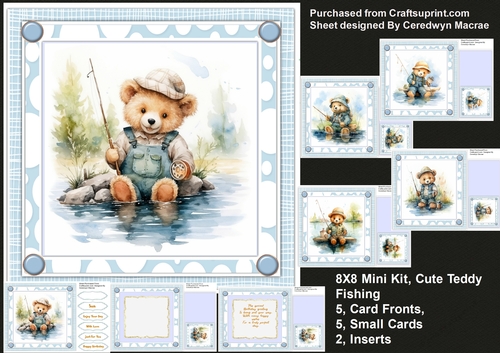 8x8 Mini Kit, Cute Teddy Fishing 