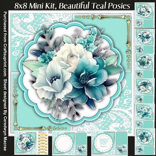 8x8 Mini Kit, Beautiful Teal Posies