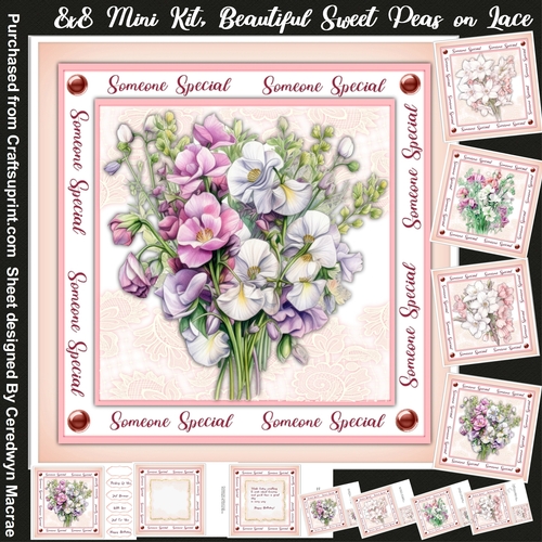 8x8 Mini Kit, Beautiful Sweet peas on Lace