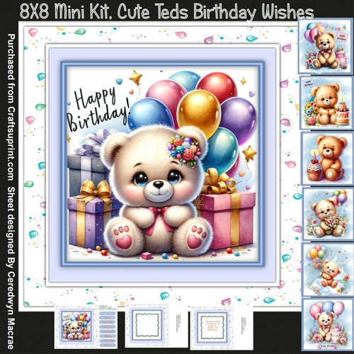 8x8 Mini Kit, Cute Teds Birthday Wishes