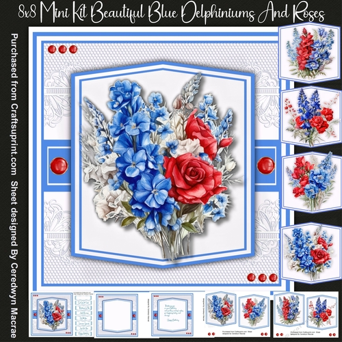 8x8 Mini Kit, Beautiful Blue Delphinium and Roses