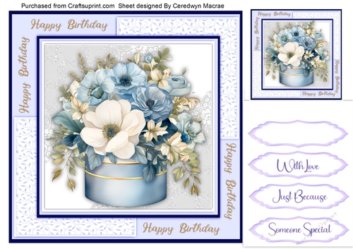 8x8 Quick Card Bowl Of Blue Flowers