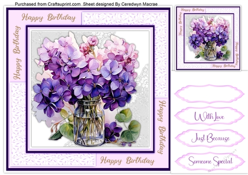 8x8 Quick Card Lilac Hydrangea on Lace 