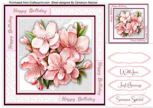 8x8 Quick Card Pink Blossom  on Lace 