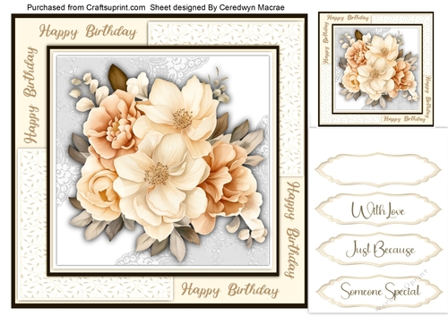 8x8 Quick Card Sepia Blossom  on Lace 