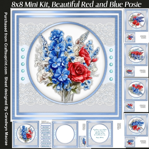 8x8 Mini Kit, Beautiful Red and Blue Posie 