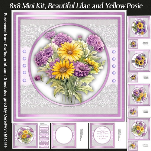 8x8 Mini Kit, Beautiful Lilac and Yellow Posie 