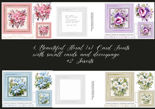 4, Beautiful Floral 7x7 Card Fronts with small cards and + Inserts