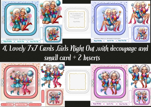 4, Lovely 7x7 Cards with Decoupage and small card + Inserts