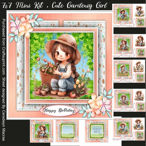 7X7 Mini Kit, Cute Gardening Girl