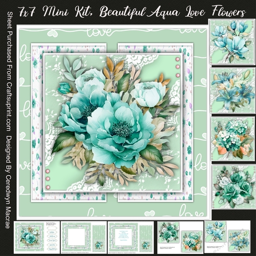 7x7 Mini Kit, Beautiful Aqua Love Flowers