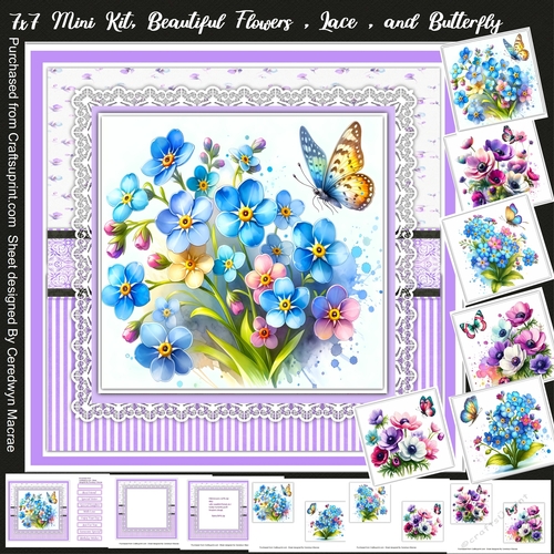 7x7 Mini Kit, Beautiful Flowers , Lace and Butterfly