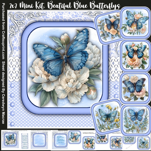 7x7 Mini Kit, Beautiful Blue Butterflys