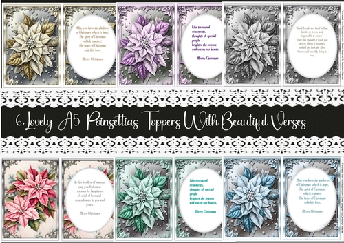 6, Lovely A5 Poinsettia Toppers with Beautiful Verses
