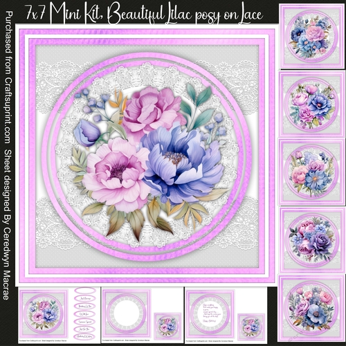7x7 Mini Kit, Beautiful Lilac Posy on Lace
